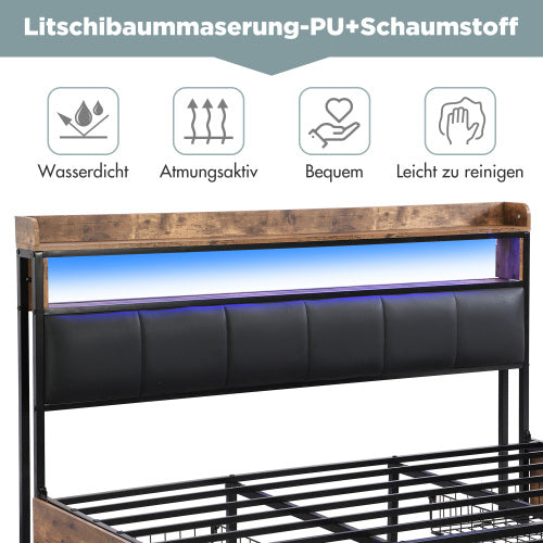 Polsterbett 160x200 cm mit LED-Beleuchtung, Kopfteil & 4 Schubladen