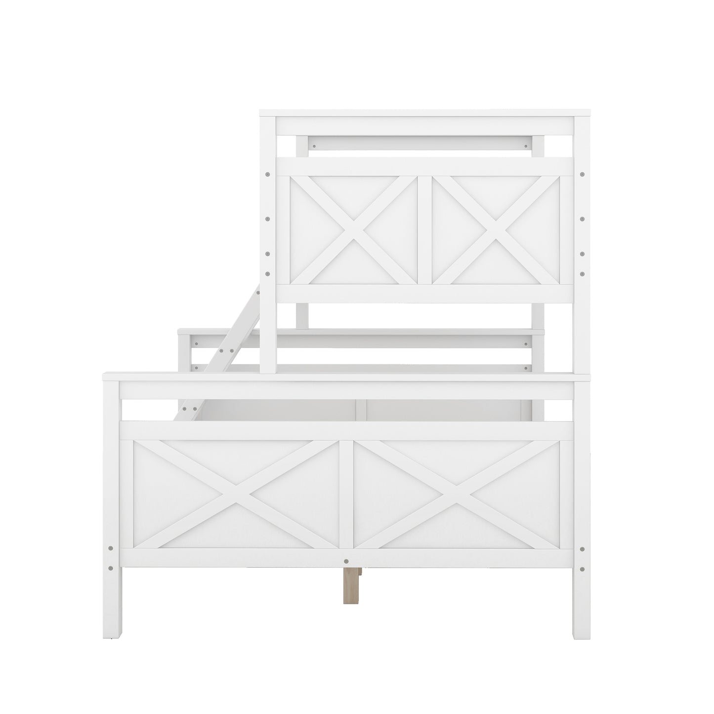 Etagenbett aus Massivholz mit Sicherheitsgeländer & Leiter – Umbau zu 2 Einzelbetten möglich | 90x200 & 140x200 cm