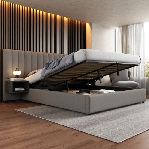 Polsterbett 180x200 cm mit hydraulischem Bettkasten & 2 Nachttischen