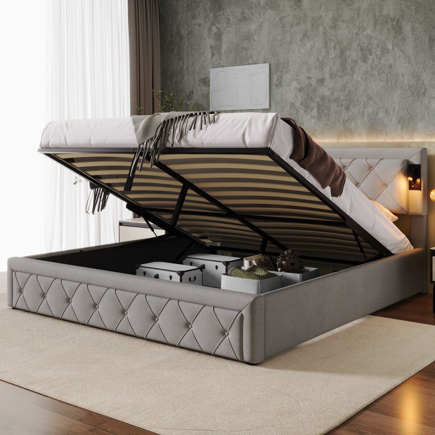 Polsterbett 180×200 cm mit Downlight & USB – Komfort trifft Stauraum