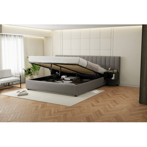 Polsterbett 180x200 cm mit hydraulischem Bettkasten & 2 Nachttischen