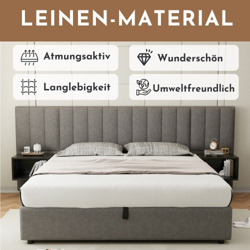 Polsterbett 180x200 cm mit hydraulischem Bettkasten & 2 Nachttischen