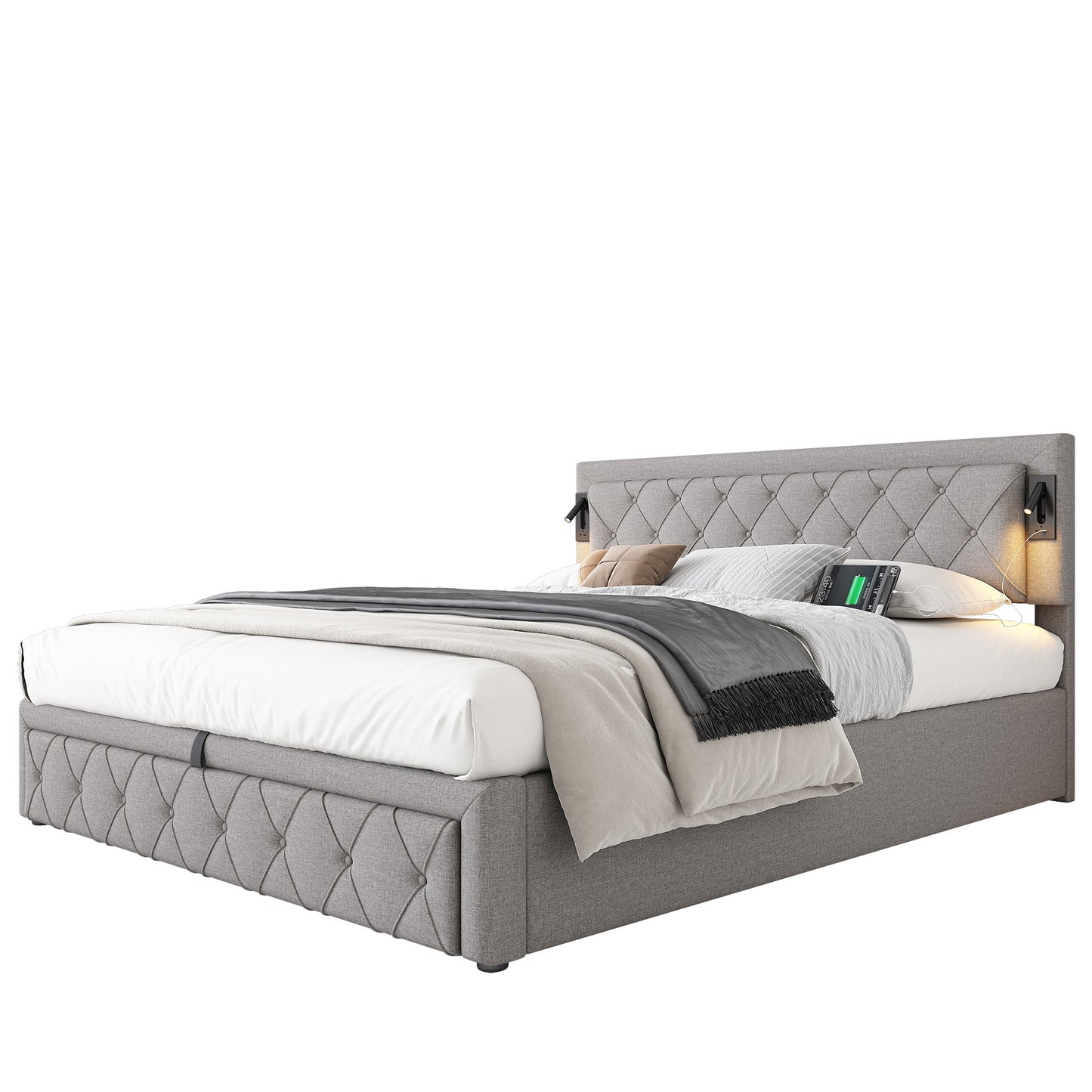 Polsterbett 180×200 cm mit Downlight & USB – Komfort trifft Stauraum