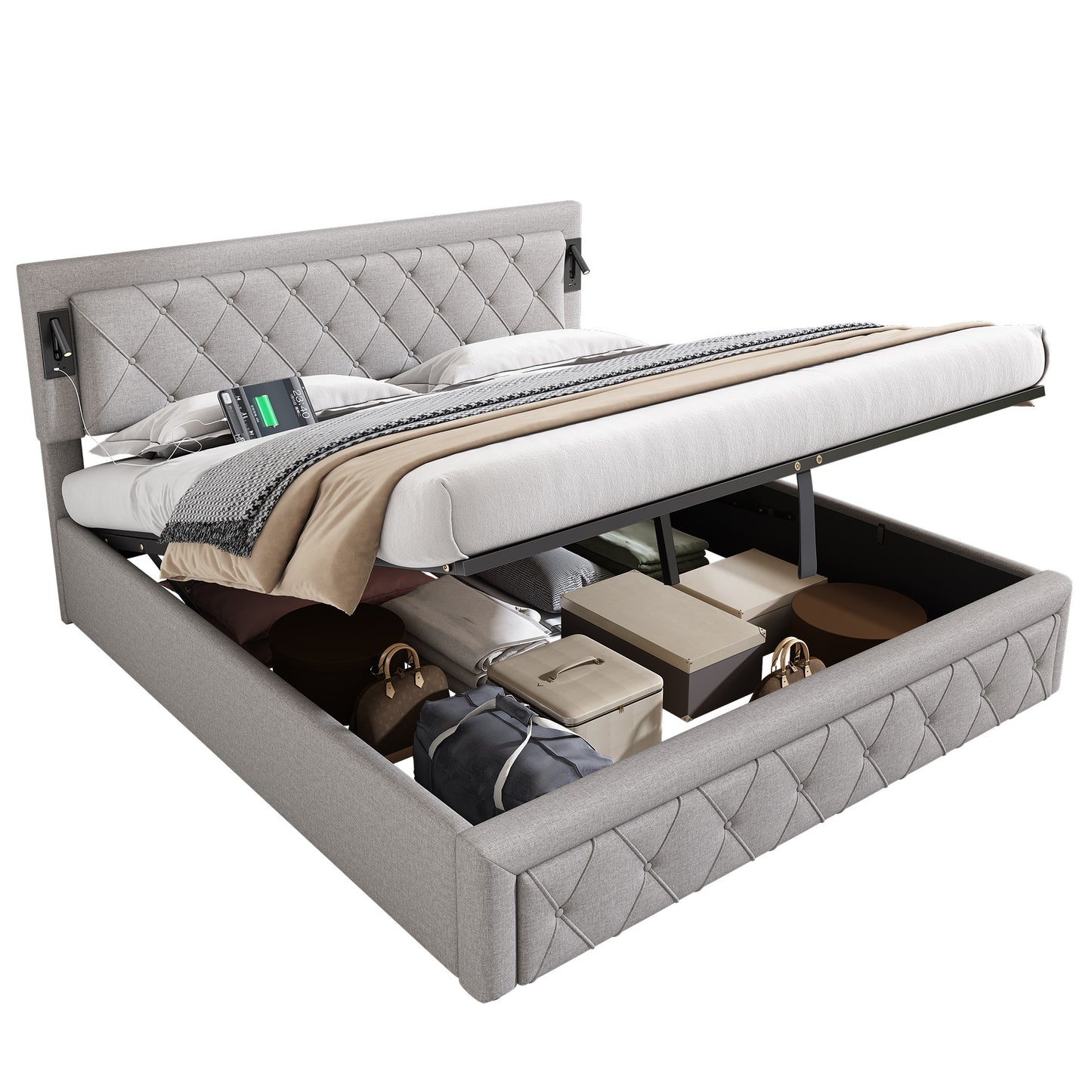 Polsterbett 180×200 cm mit Downlight & USB – Komfort trifft Stauraum