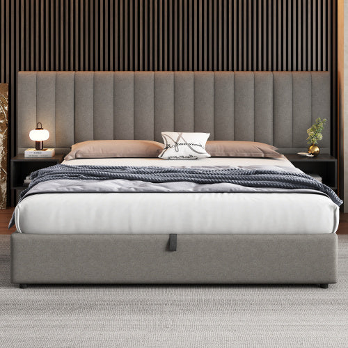 Polsterbett 180x200 cm mit hydraulischem Bettkasten & 2 Nachttischen