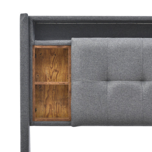 Polsterbett 160x200 cm mit Stauraum, LED-Beleuchtung, USB-Anschlüssen & Steckdosen – Grau