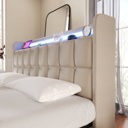 Polsterbett 90x200 cm mit LED, USB & Steckdose – Komfort & Funktion vereint