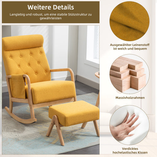 Schaukelstuhl mit Hocker – Bequemer Relaxsessel mit Leinenbezug