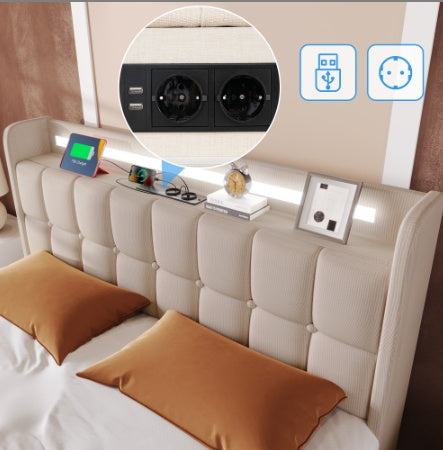 Polsterbett 90x200 cm mit LED, USB & Steckdose – Komfort & Funktion vereint