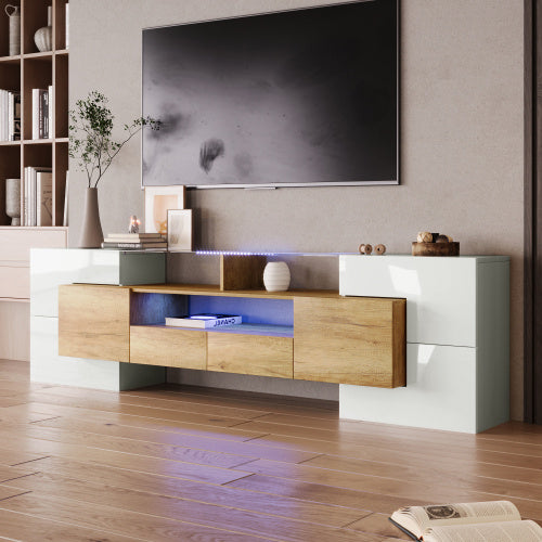 TV-Schrank 200 cm Hochglanz Weiß mit LED | Lowboard