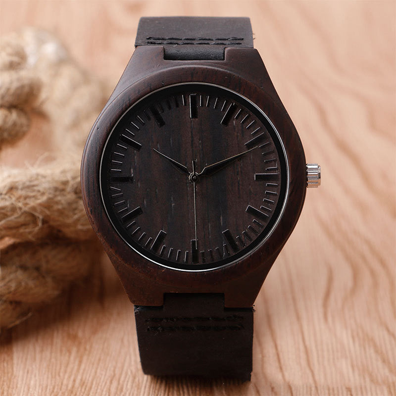 Natürliche Armbanduhr aus Holz mit Quarzwerk und Lederoptik-Armband