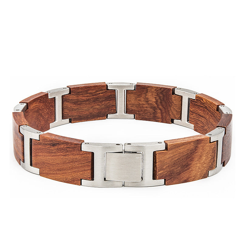 Holz-Armband mit Edelstahl – stilvolles Unisex-Accessoire mit Sandelholz-Effekt