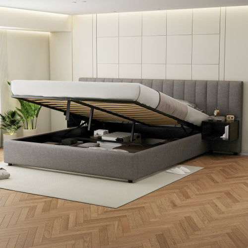 Polsterbett 180x200 cm mit hydraulischem Bettkasten & 2 Nachttischen