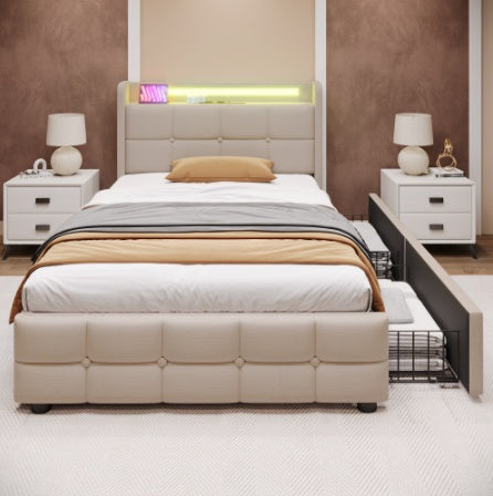 Polsterbett 90x200 cm mit LED, USB & Steckdose – Komfort & Funktion vereint