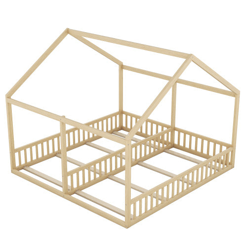 2-in-1 Kinderbett Hausmodell 90 x 200 cm – Praktisches Podestbett aus Kiefernholz