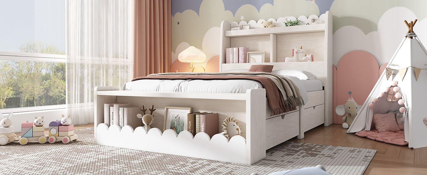 Kinderbett mit Schubladen, Regal & Sitzbank – 90x200 cm