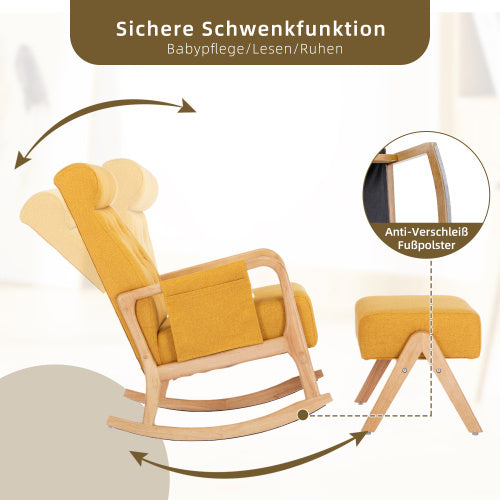Schaukelstuhl mit Hocker – Bequemer Relaxsessel mit Leinenbezug