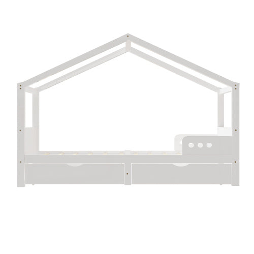 Kinderbett 90x200 cm aus Massivholz – mit Doppelschublade, Absturzsicherung und Lattenrost – Weiß