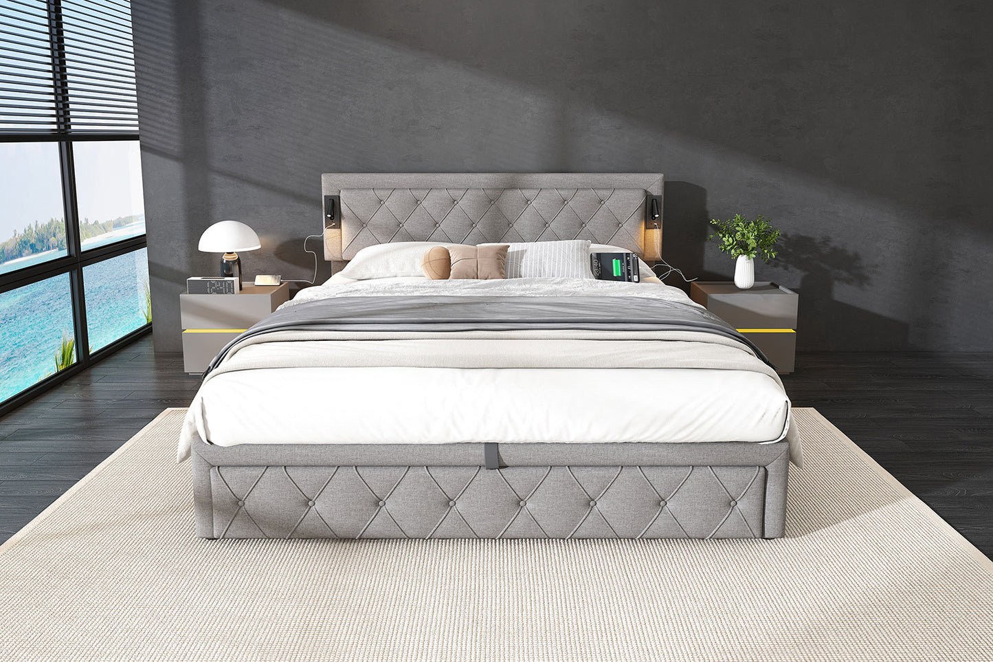Polsterbett 180×200 cm mit Downlight & USB – Komfort trifft Stauraum