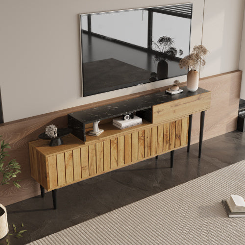 TV-Ständer im Marmor- und Holzdesign | 129 cm Breite